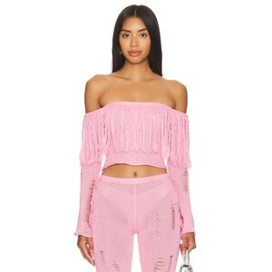 NWT Zemeta x Revolve Bay Tassel Off Shoulder Knit Top in Pink